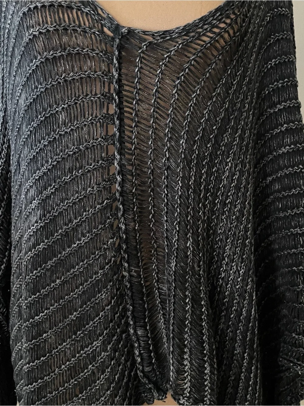 Open-Knit Black Women's Poncho‎ Shrug - Lightweight Layering